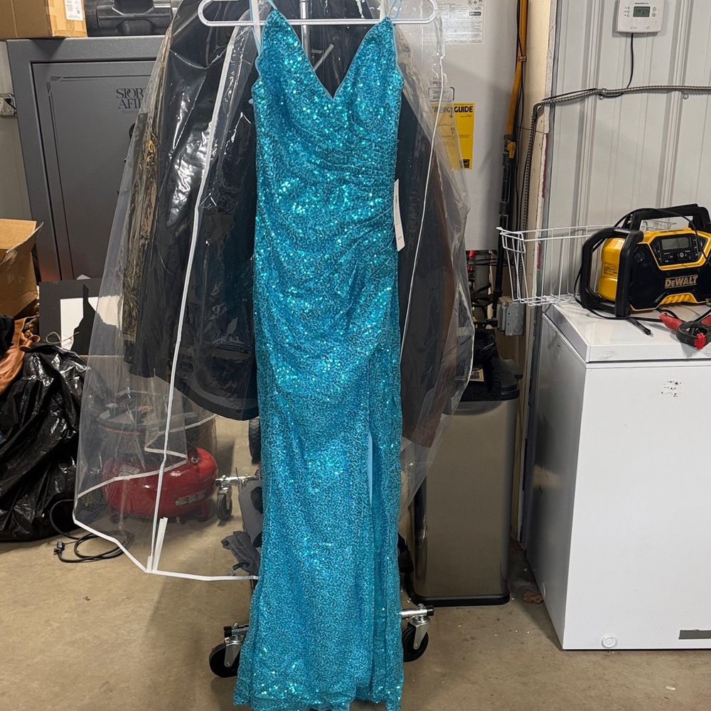 Sparkling Teal Sequin Prom Dress
